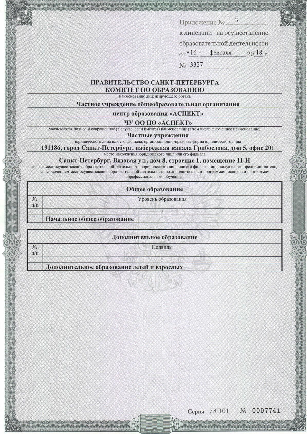 Приложение №3 к Лицении на образовательную деятельность